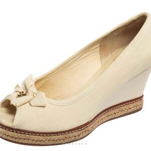Tory Burch white canvas Jackie wedge, 7.5 EUC $140